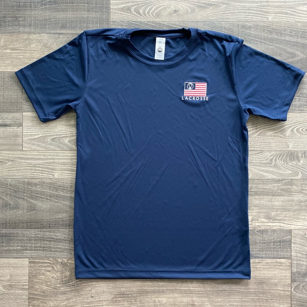 NEW Youth OTC Lacrosse US Flag Tech Shirt in Navy